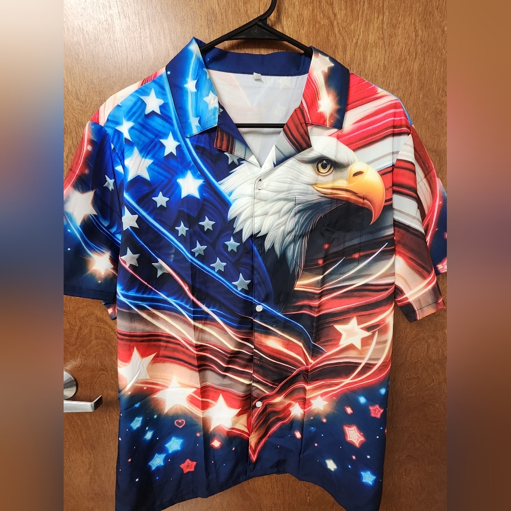 Unk Patriotic Eagle Button Down Shirt - Red, Blue, White